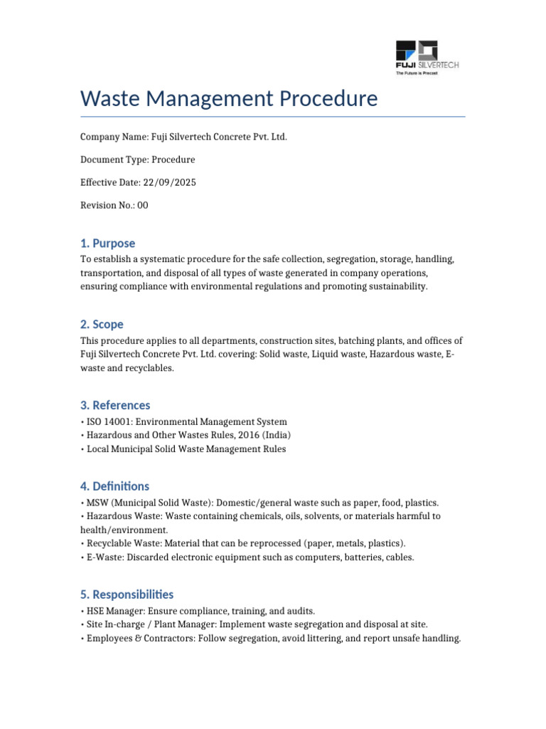 Waste Management Procedure Fuji Silvertech (AutoRecovered) | PDF ...