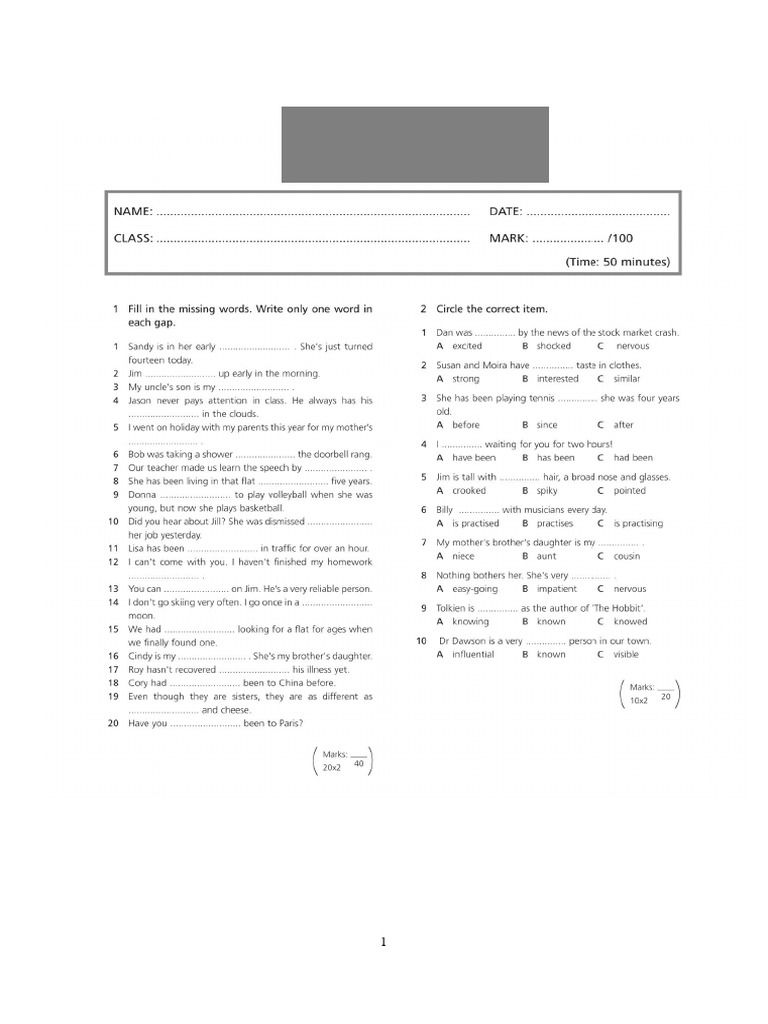 02 Progress Test 2 UPBEAT 6 | PDF