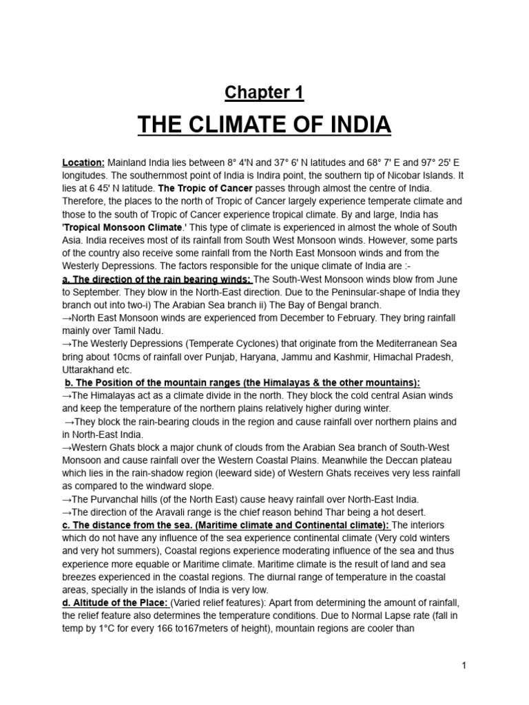 Geography Chapter - 1 - The Climate of India | PDF | Monsoon | Rain