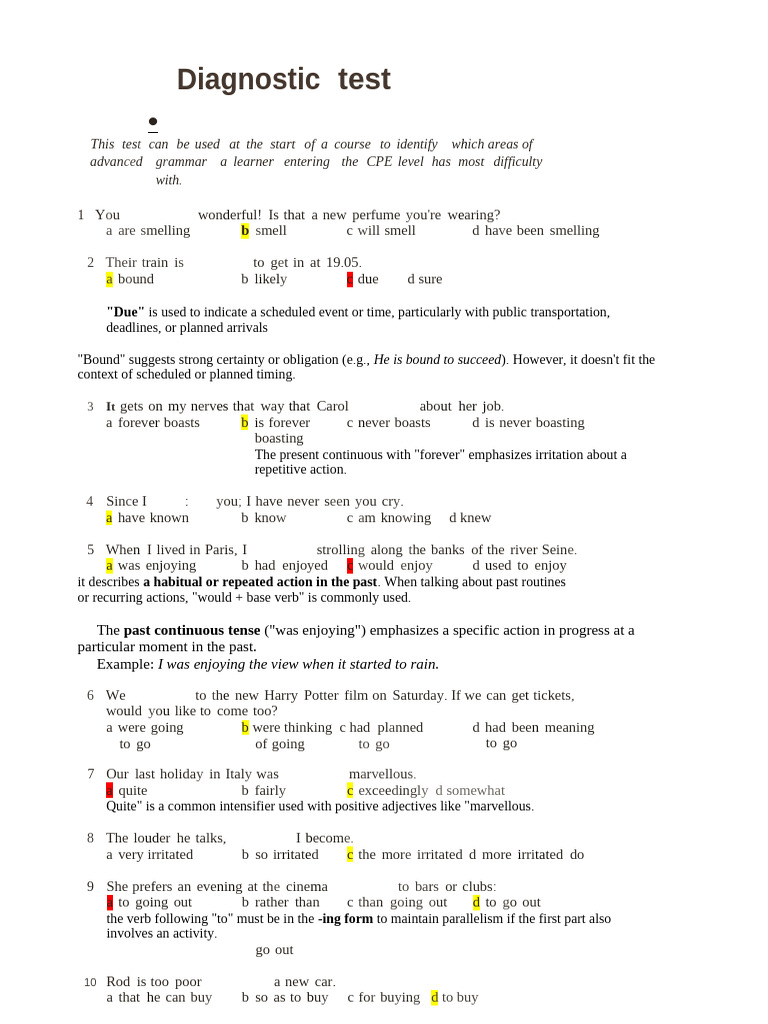 Worksheet - CPE Diagnostic Test (Fiona Scott) | PDF | Linguistics ...