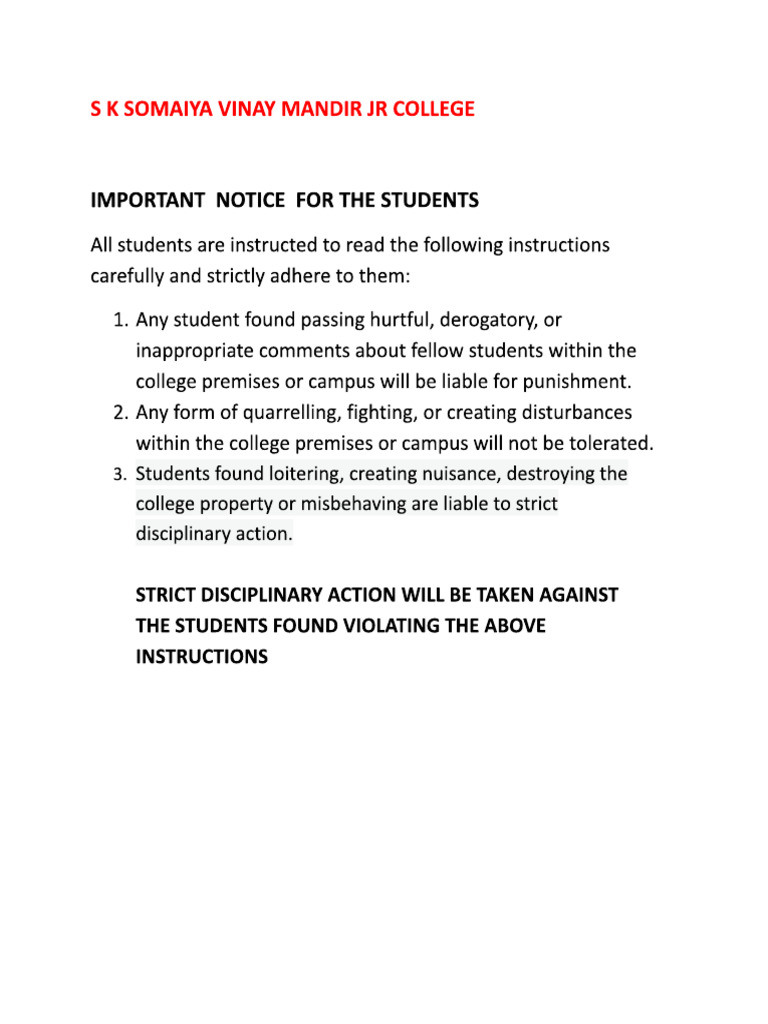 Important Notice For The Students | PDF