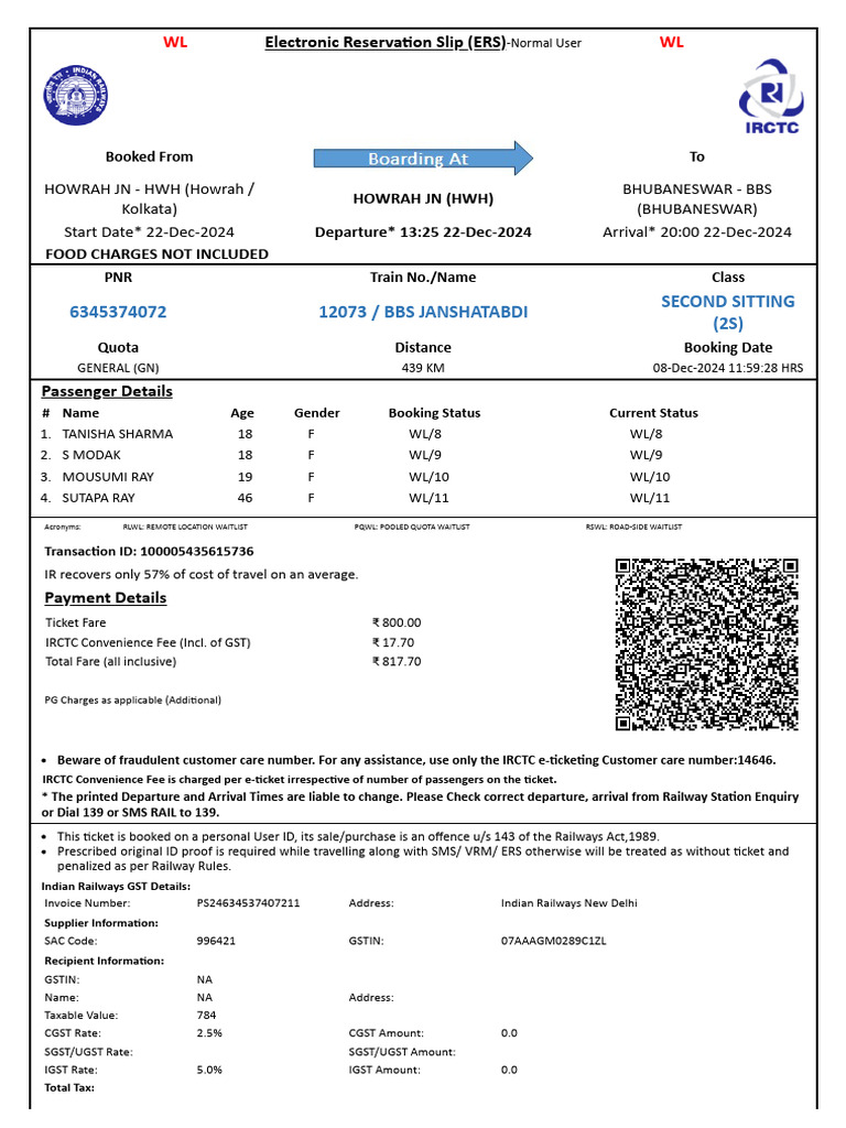 Ticket-HWH to BBS_2 | PDF | Identity Document | Payments