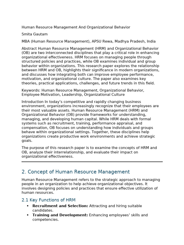 Research Paper - HRM and Organizational Behavior | PDF | Human Resource ...