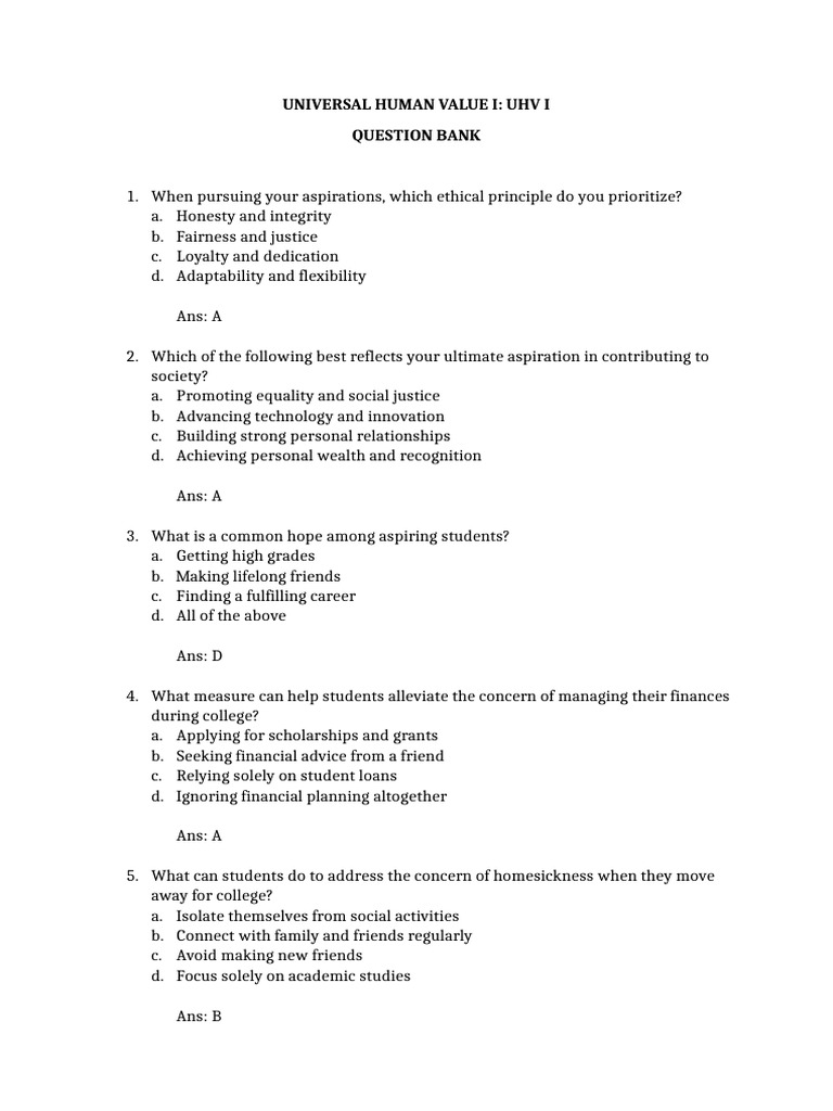 UHV Question Bank SIP 2025 | PDF | Well Being | Happiness