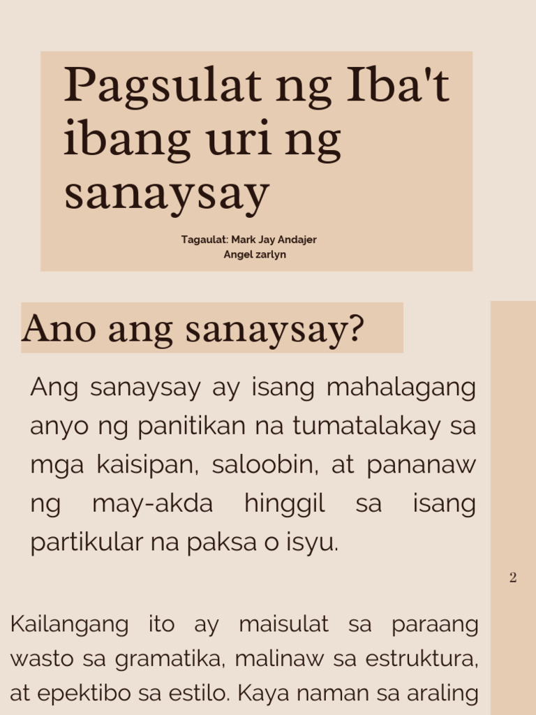 Pagsulat Ng Ibat Ibang Uri Ng Sanaysay_MJAY_ZARLYN_PPT | PDF