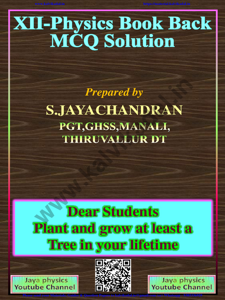 12th Physics Book Back One Marks Solution EM 2022 | PDF | Electric ...