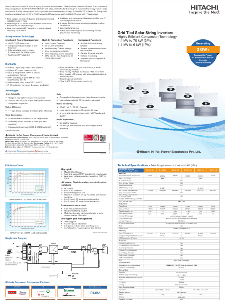 Hitachi India Grid Tied Solar Inverter Catalogue Datasheet 3KW 4KW 5KW ...