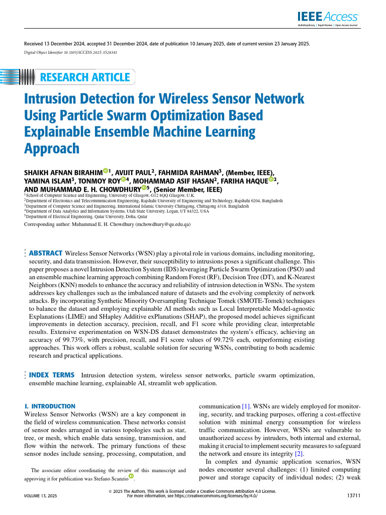 Intrusion Detection for Wireless Sensor Network Using Particle Swarm ...