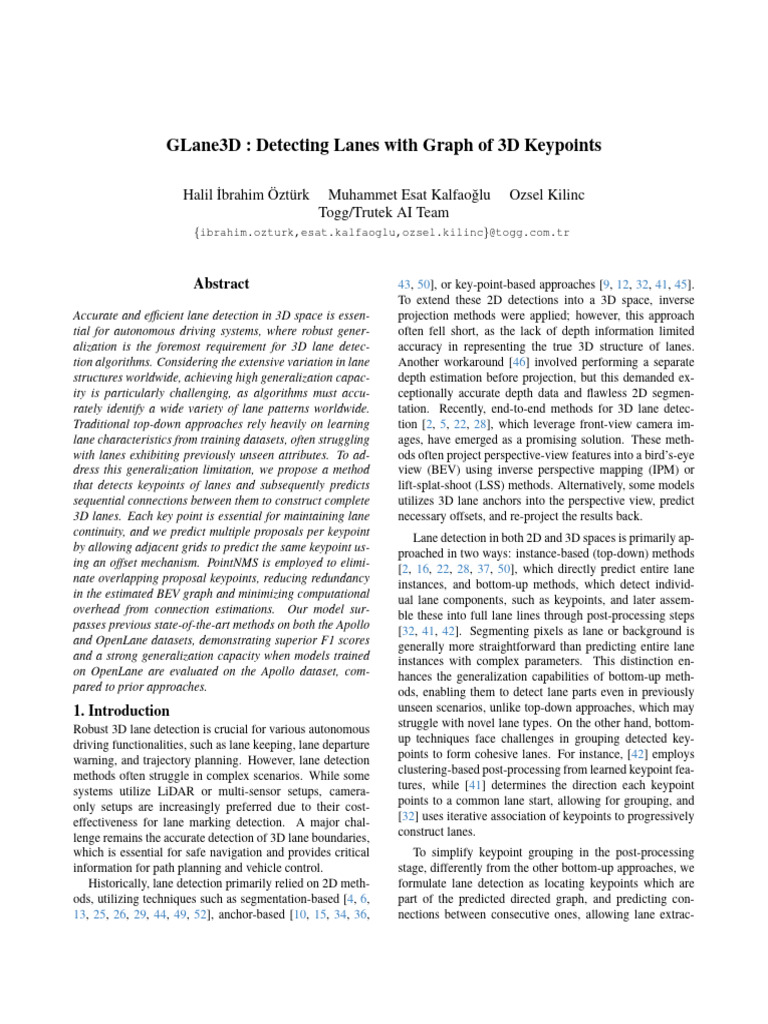 Glane3D: Detecting Lanes With Graph of 3D Keypoints | PDF | Machine ...