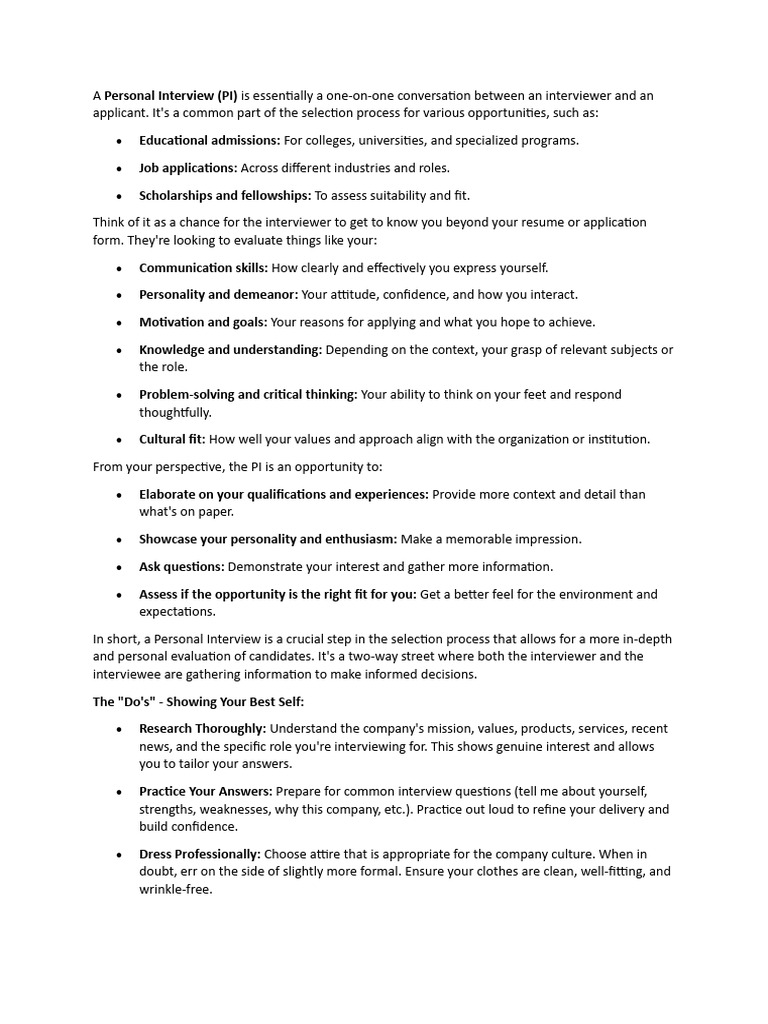 Personal Interview Notes | PDF | Job Interview | Cognition