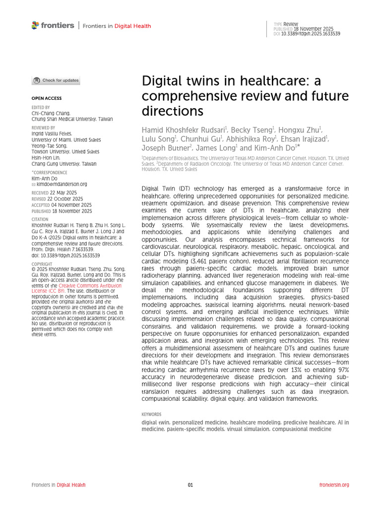 Digital Twins in Healthcare A Comprehensive Review and Future ...