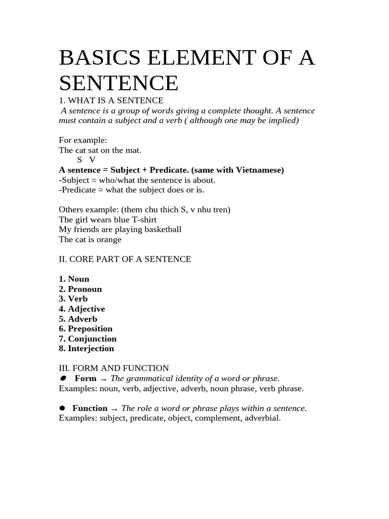 Basics Element of a Sentence | PDF