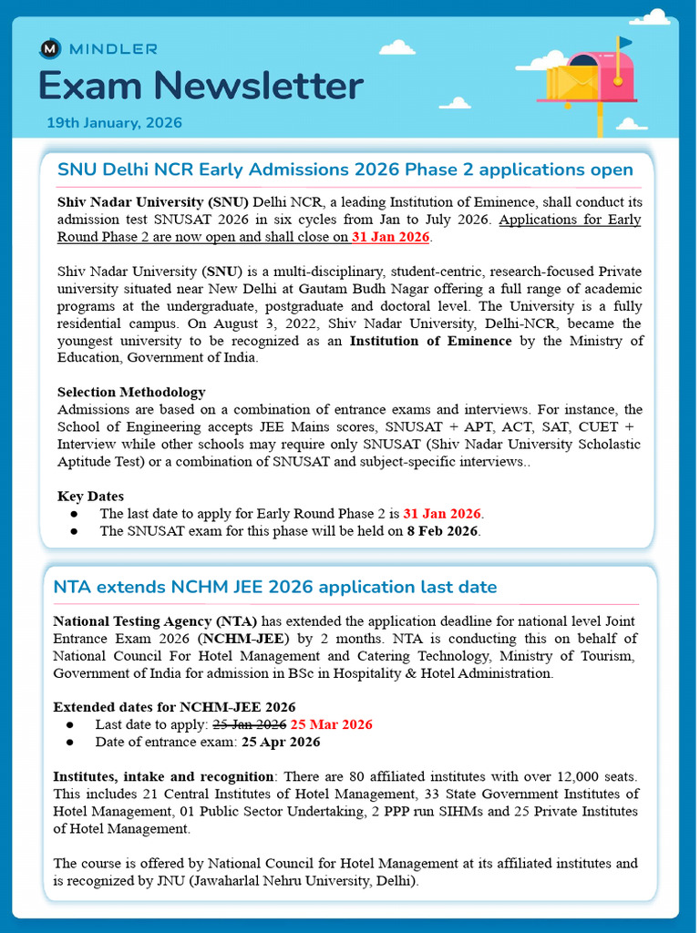 Mindler Exam Newsletter 19th January, 2026 | PDF | Qualifications ...