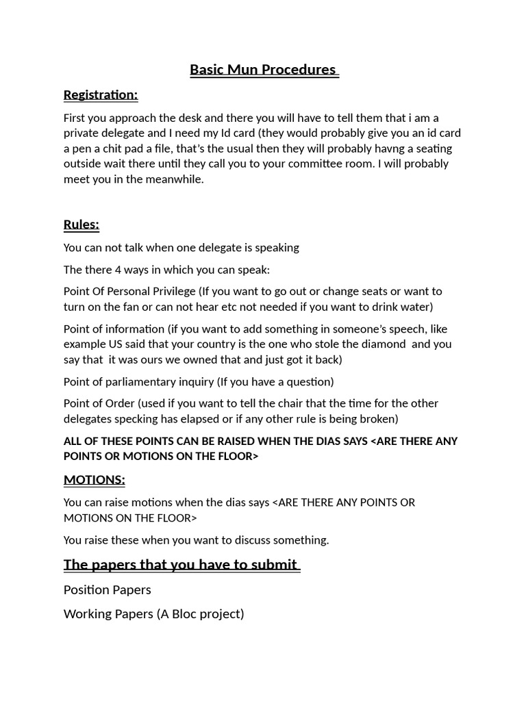 Basic Mun Procedures | PDF