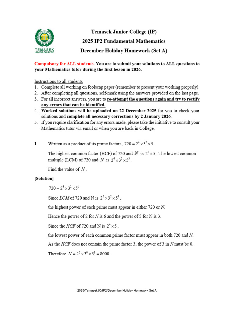 2025 Year 2 EOY Holiday Homework Set a Solutions (1) | PDF | Candle ...