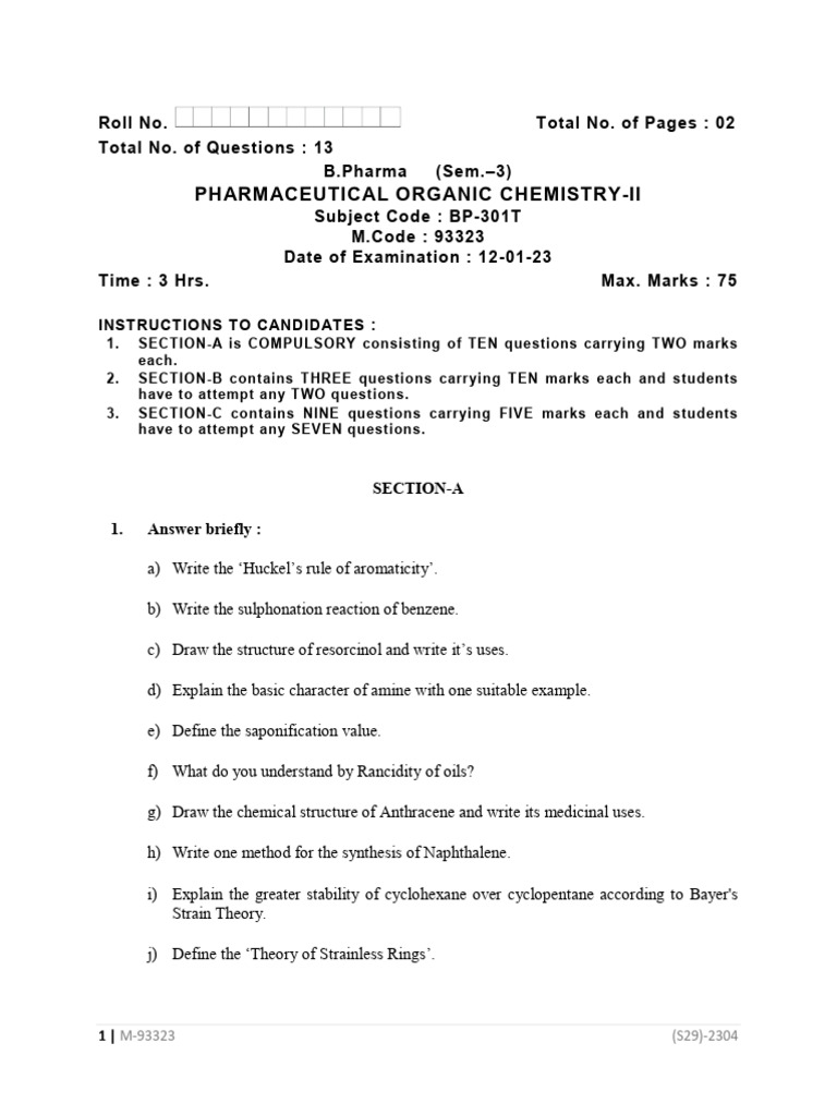 Bpharma 3 Sem Pharmaceutical Organic Chemistry 2 93323 Jan 2023 | PDF ...