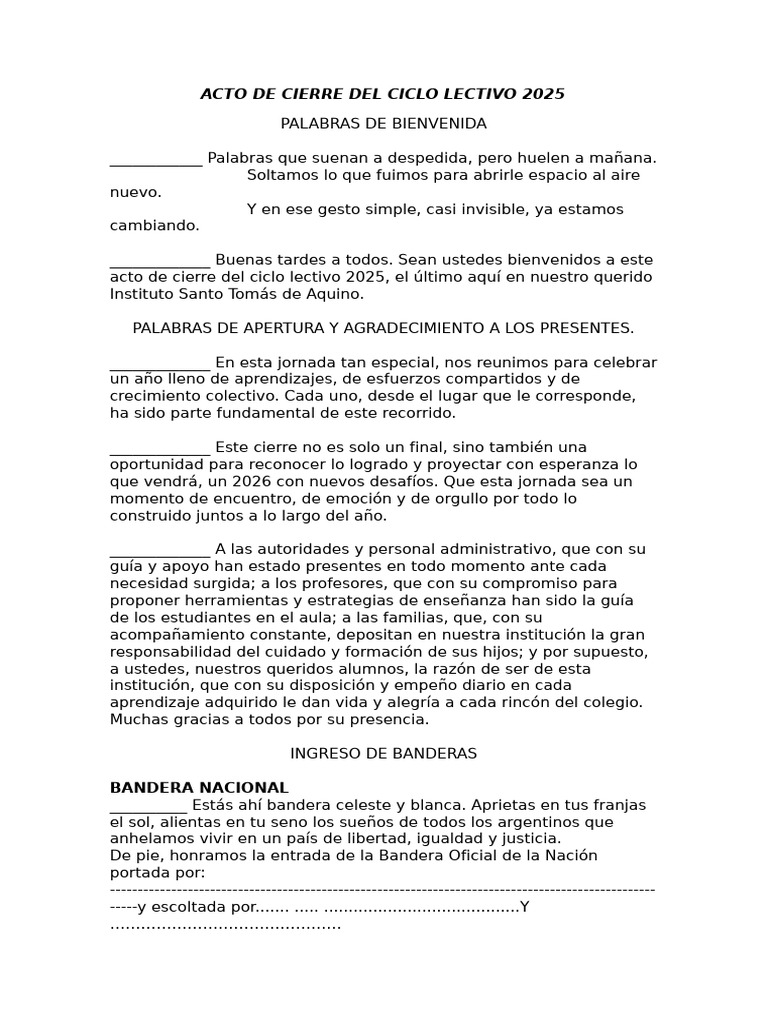 Acto de Cierre Del Ciclo Lectivo 2025 | PDF | Oración