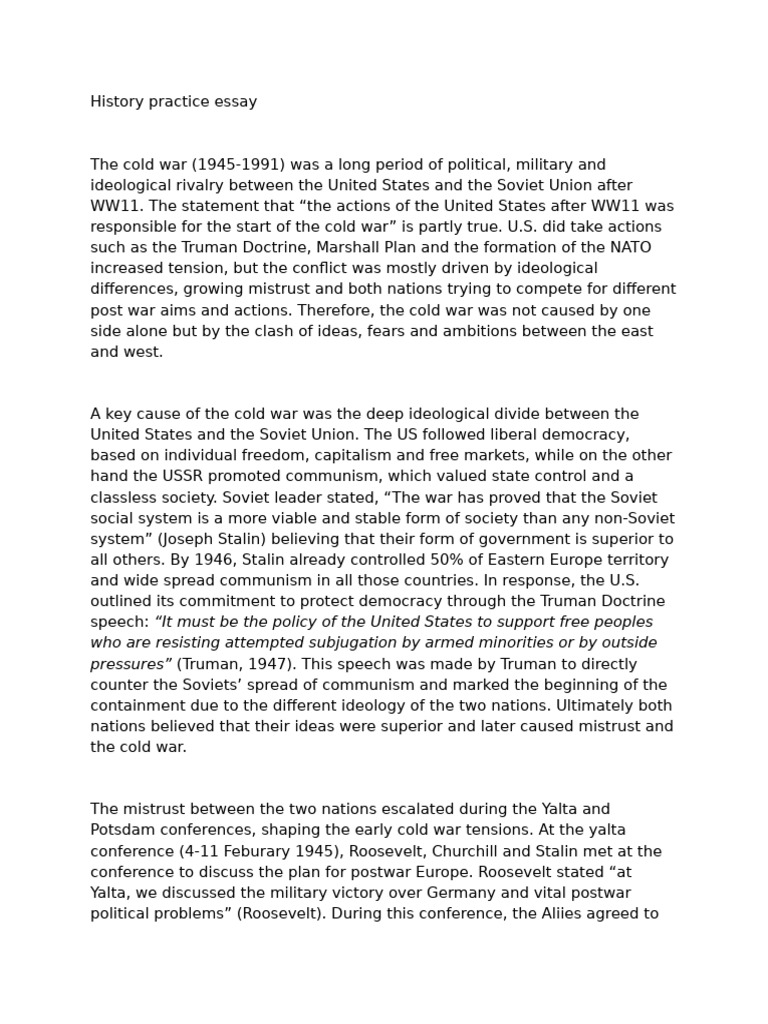 History Practice Essay | PDF | Cold War | Politics Of The Soviet Union