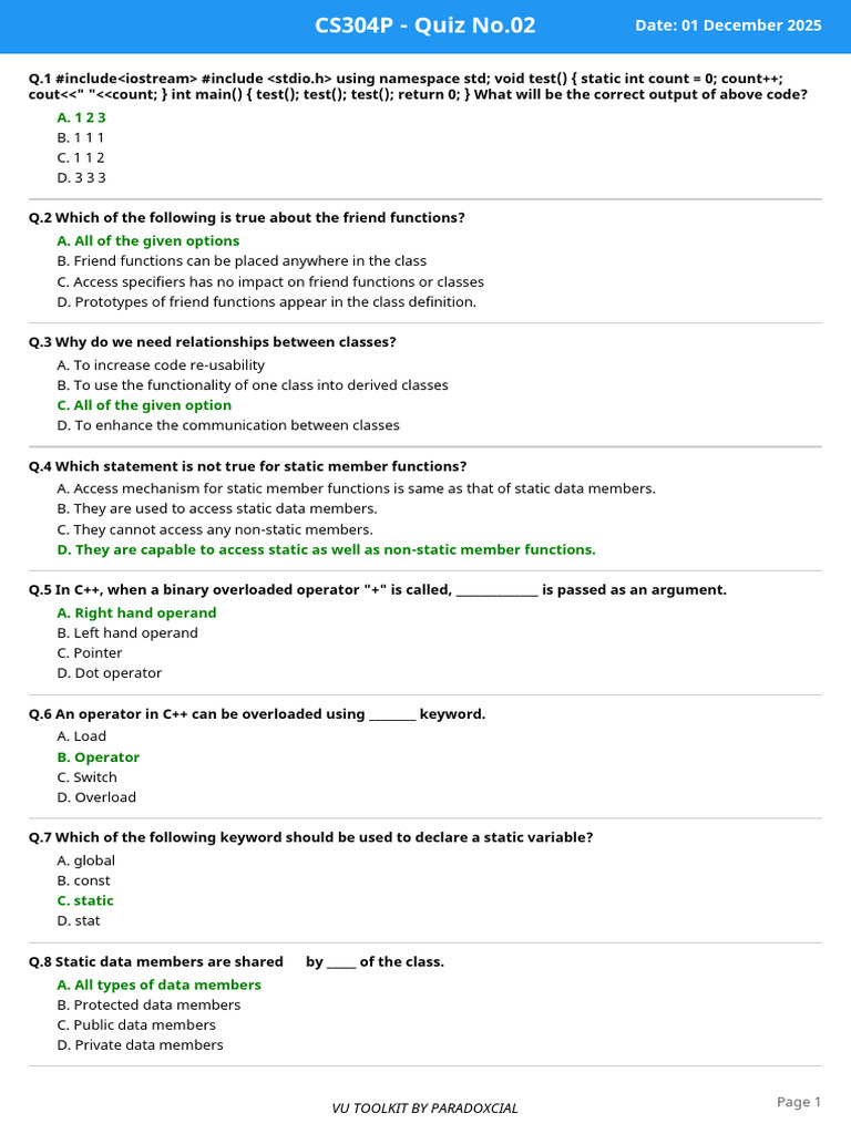 Quiz_CS304P_02 | PDF | Computer Programming | C++