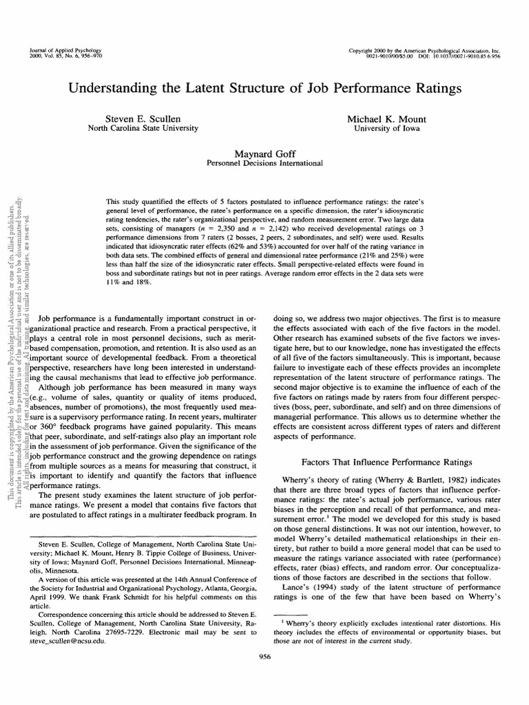 Understanding The Latent Structure of Job Performance Ratings | PDF ...