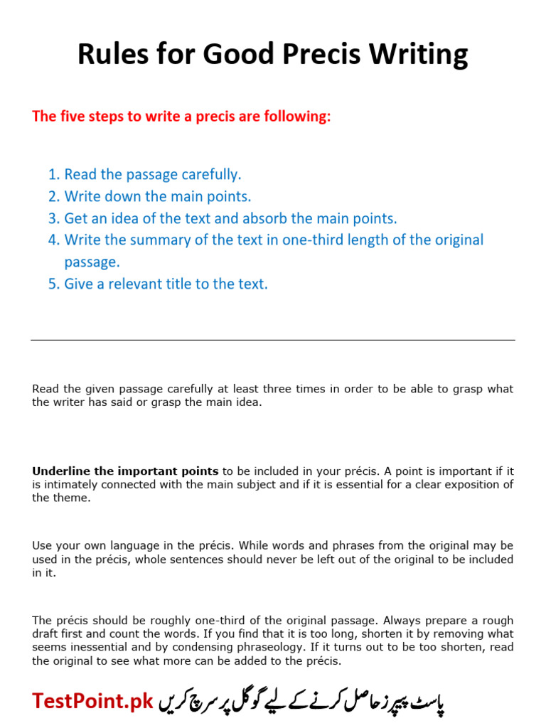 Rules For Good Precis Writing | PDF | Syntax | Human Communication
