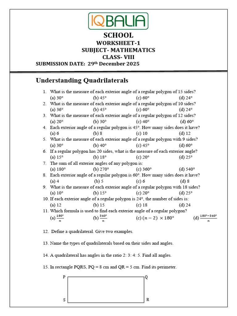 Understanding Quadrilaterals Worksheet 1 | PDF | Angle | Euclid