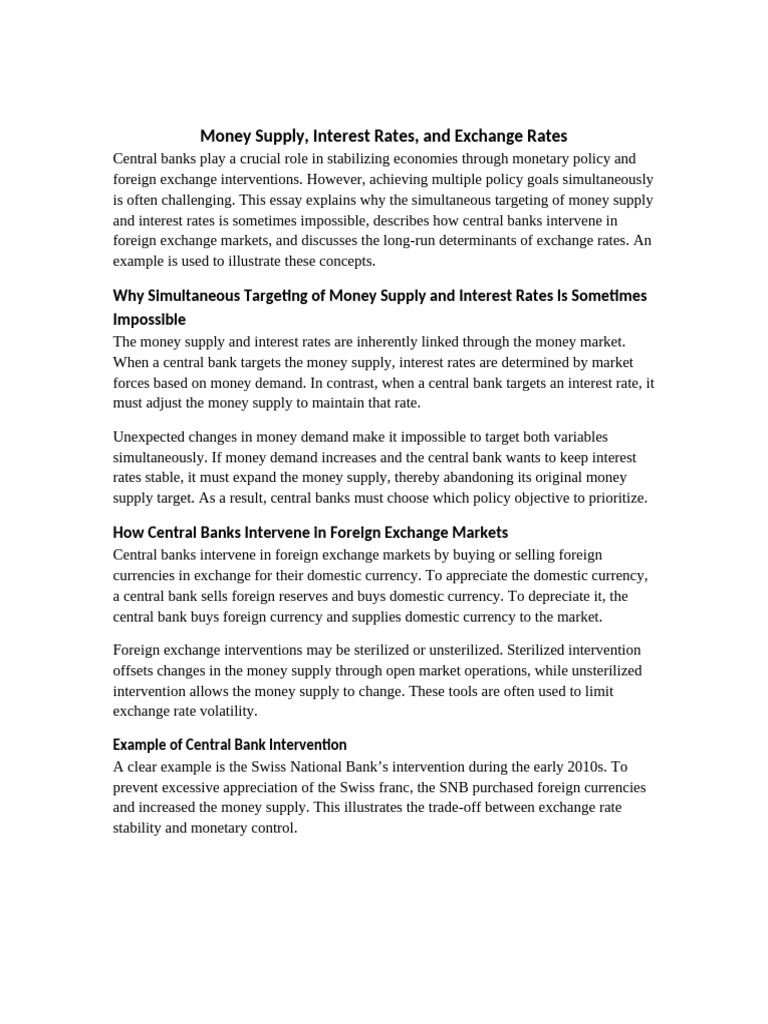 Money Supply Interest Rates Exchange Rates Essay | PDF | Exchange Rate ...