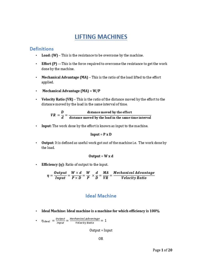 Lifting - Machines - Complete Notes | PDF | Machines | Mechanical ...