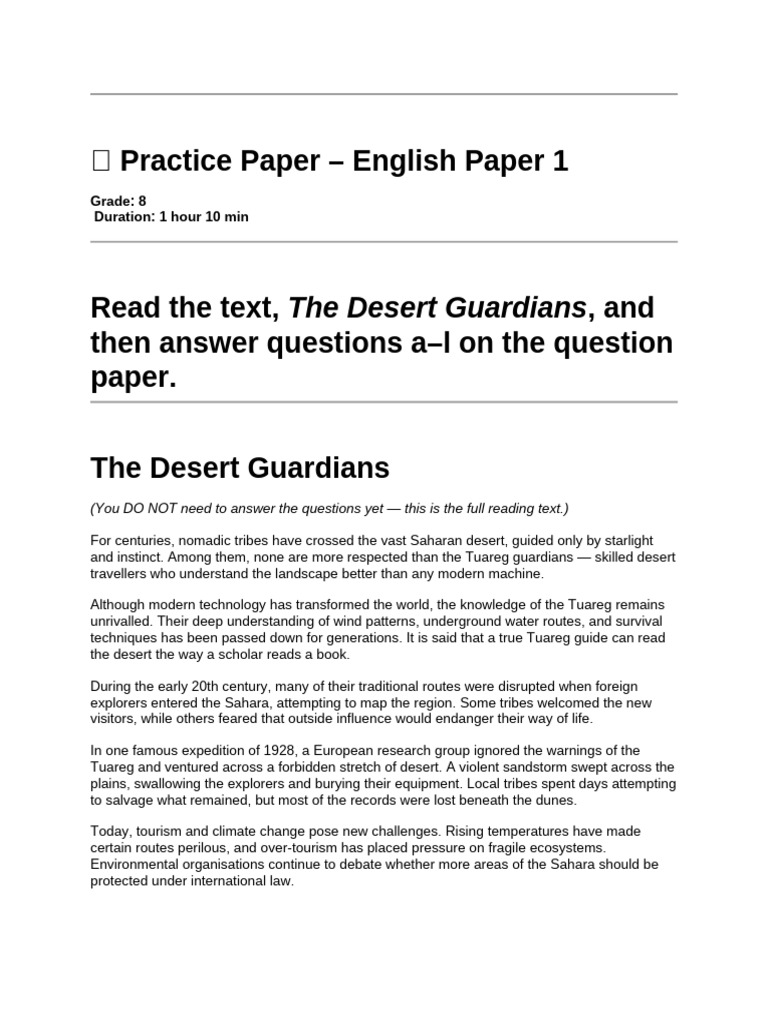 English Practice Paper | PDF | Desert | Sahara
