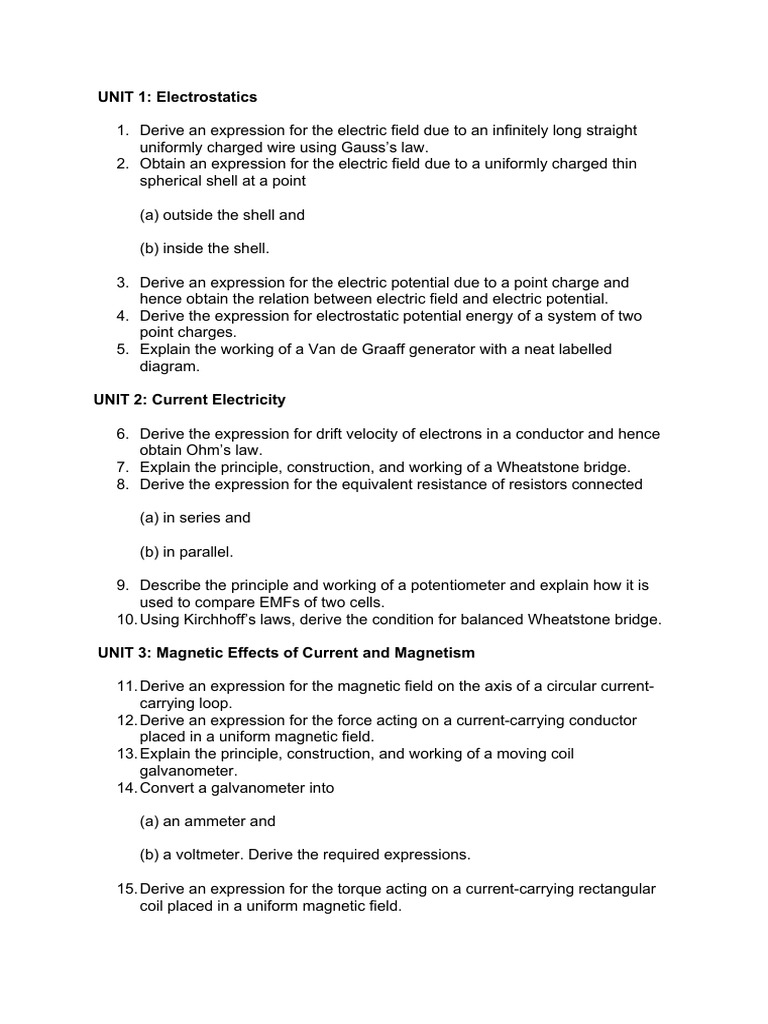 Possible Long Questions in Physics | PDF | P–N Junction | Optics