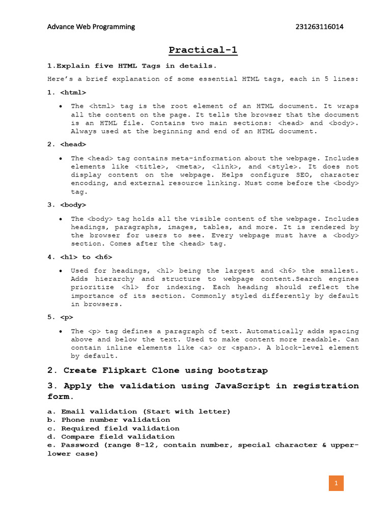 Awp Practical1 | PDF | Html | Bootstrap (Front End Framework)