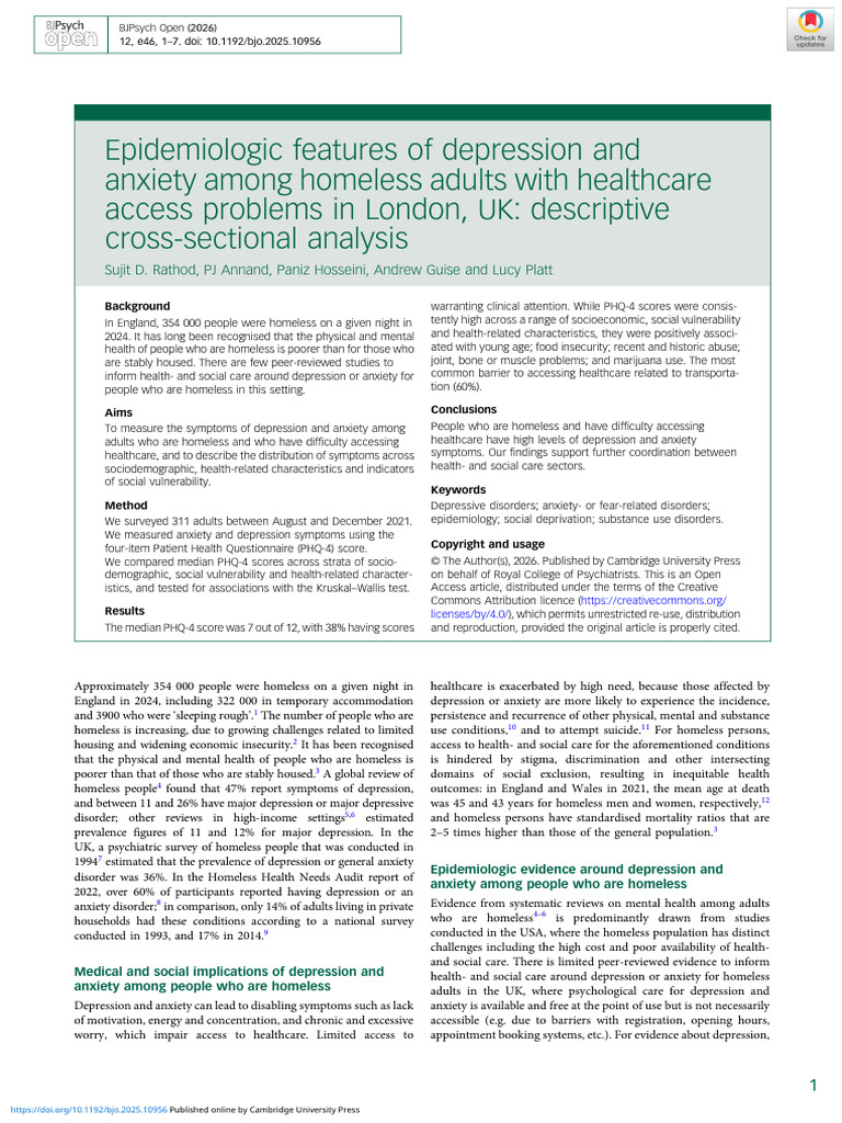 Epidemiologic Features of Depression and Anxiety Among Homeless Adults ...