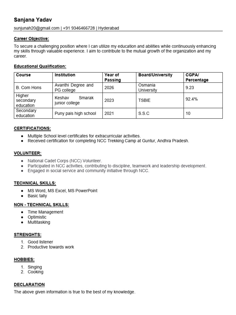 Sanjana Resume | PDF