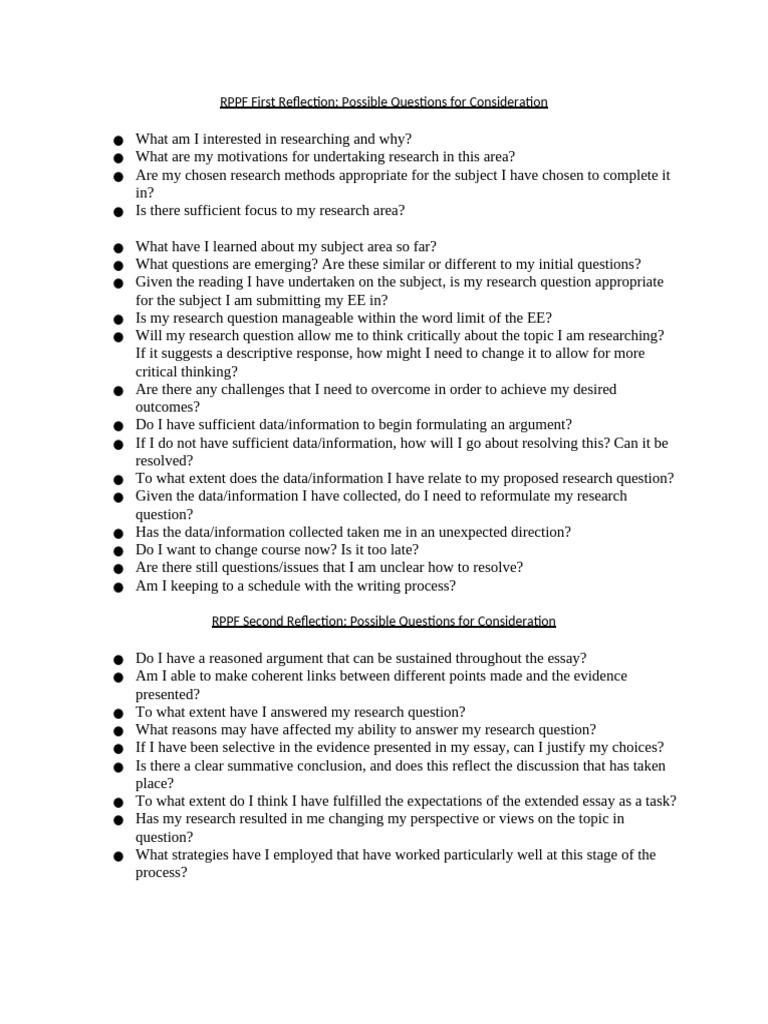 RPPF Reflection Suggested Questions | PDF