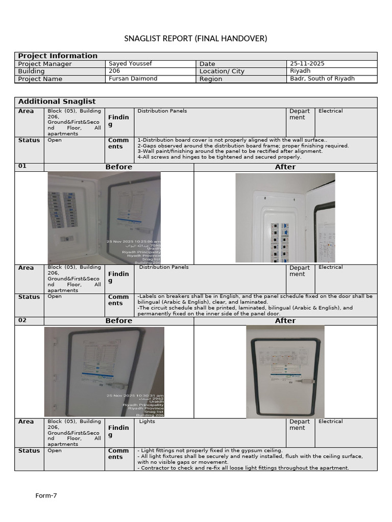 Snag List - Handover (Building 206) | PDF | Building Engineering ...