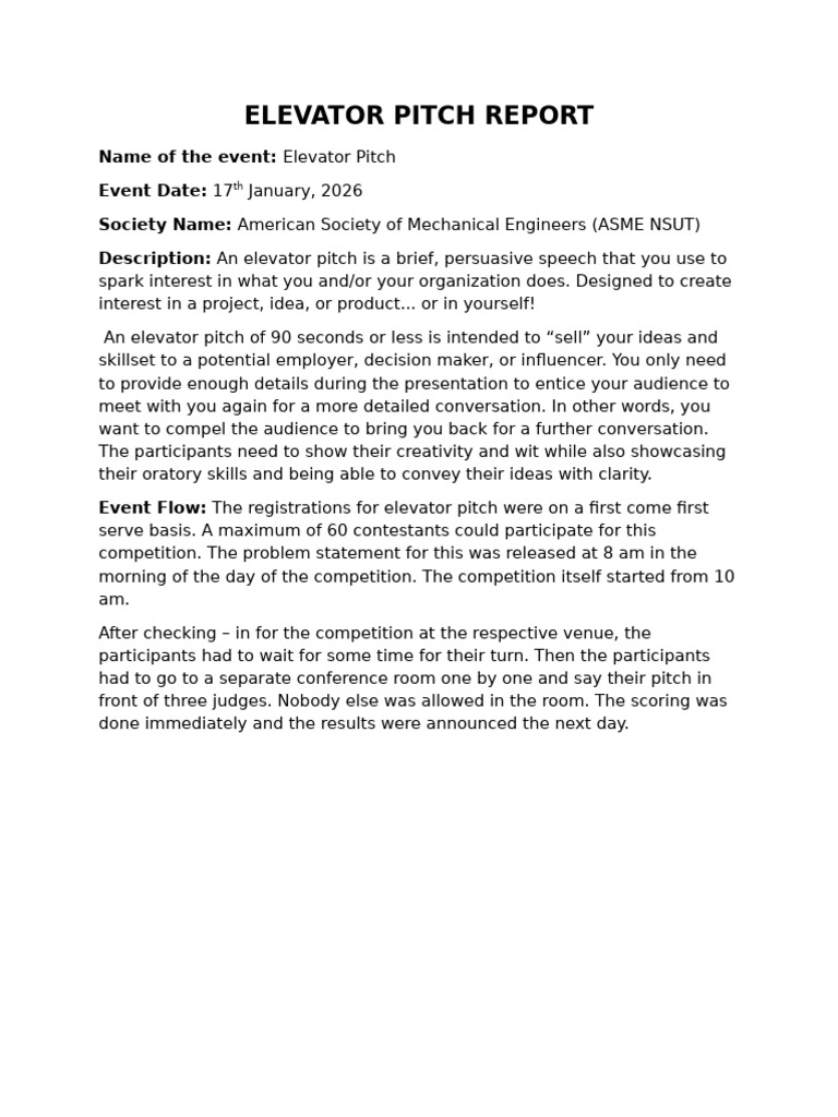 Elevator Pitch Report | PDF