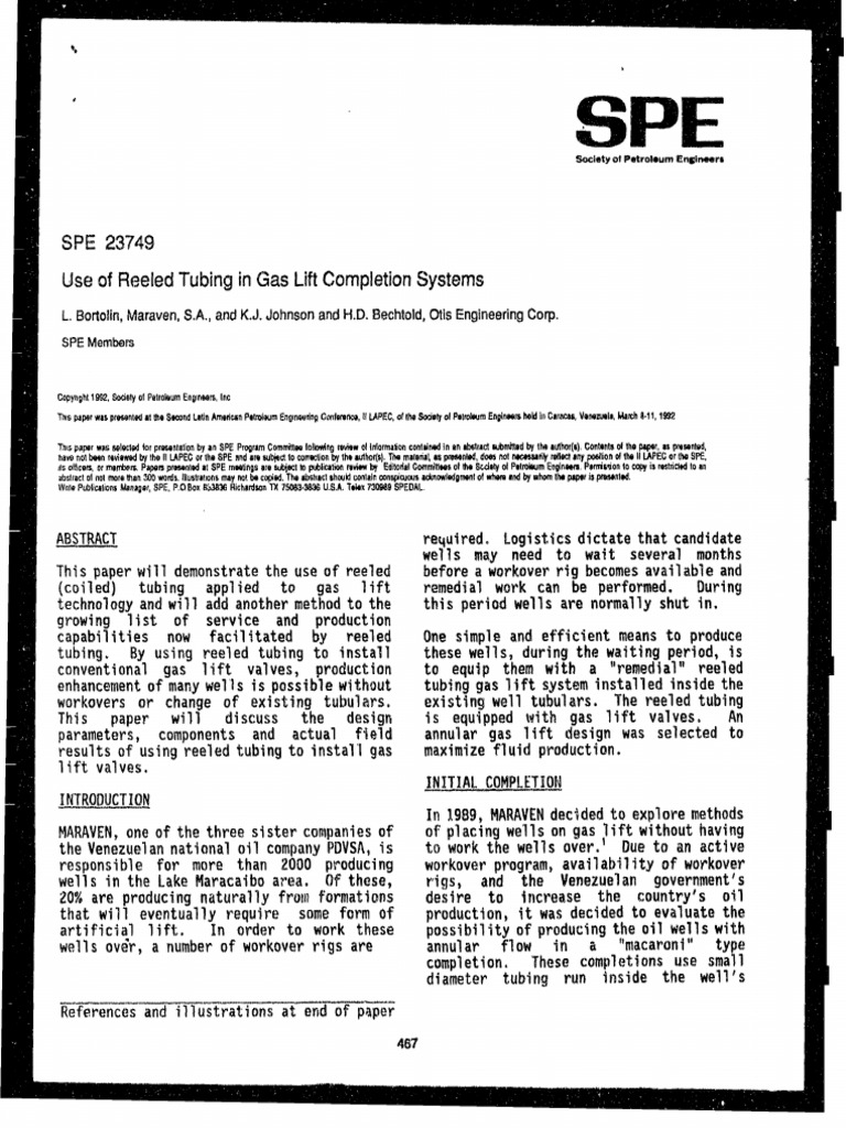 Use of Reeled Tubing in Gas Lift Completion Systems | PDF | Petroleum ...