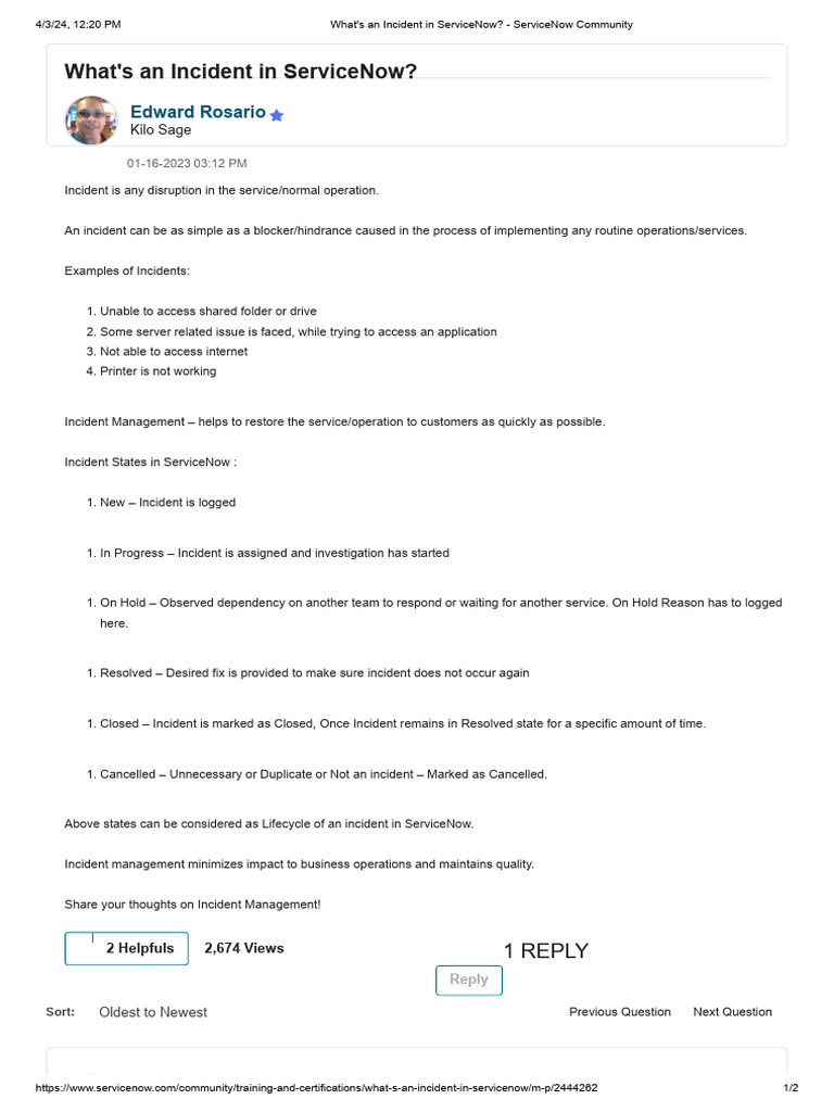 What's An Incident in ServiceNow - ServiceNow Community | PDF ...
