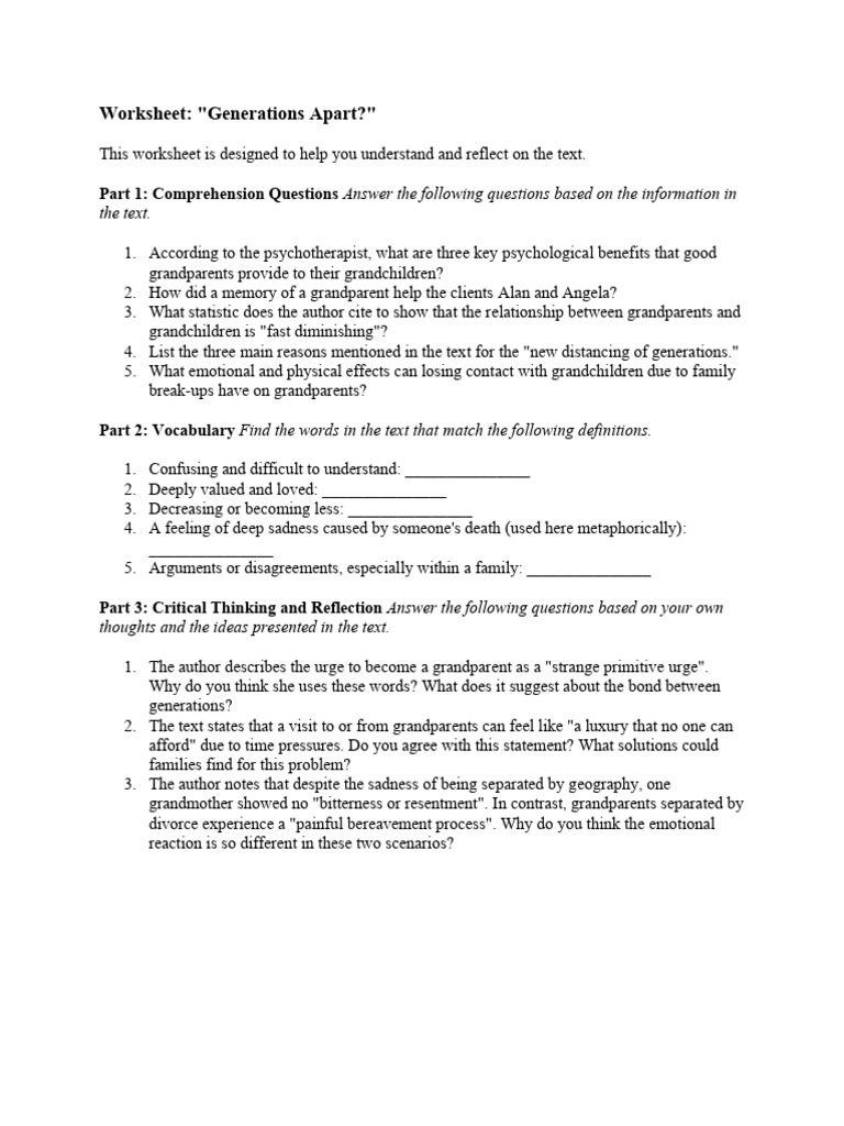 Worksheet - Generations Apart (1) | PDF