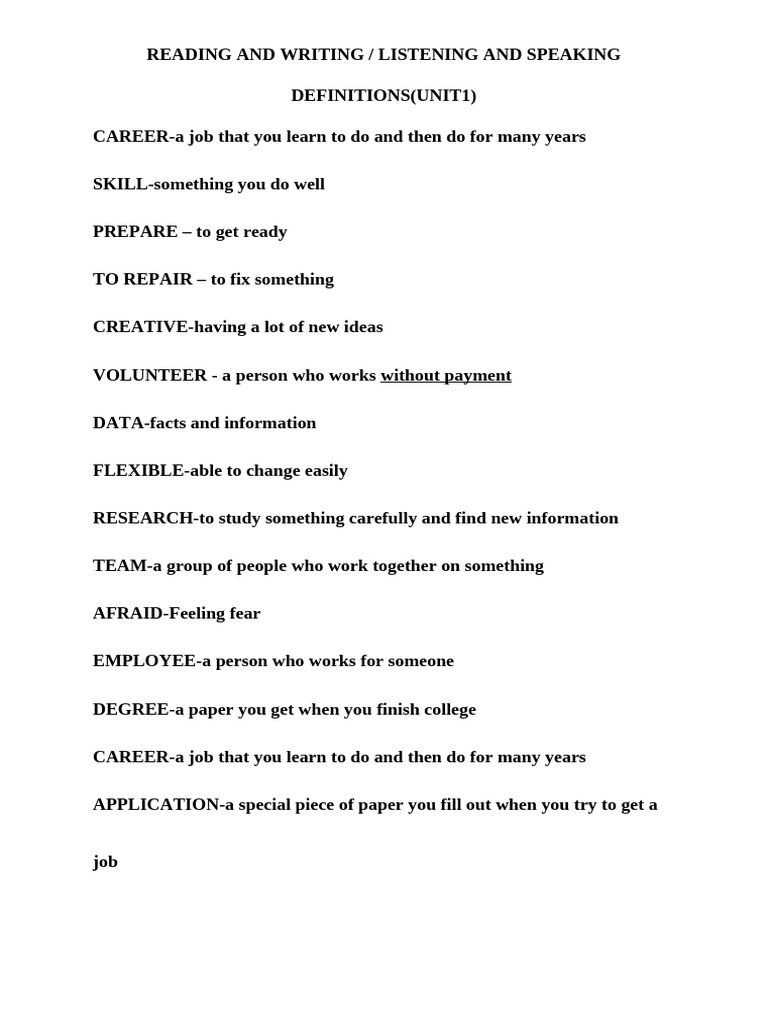 Reading and Writing Definitons Edited | PDF | Noun | Adjective