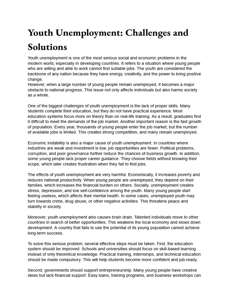 Youth Unemployment- Challenges and Solutions | PDF | Unemployment ...
