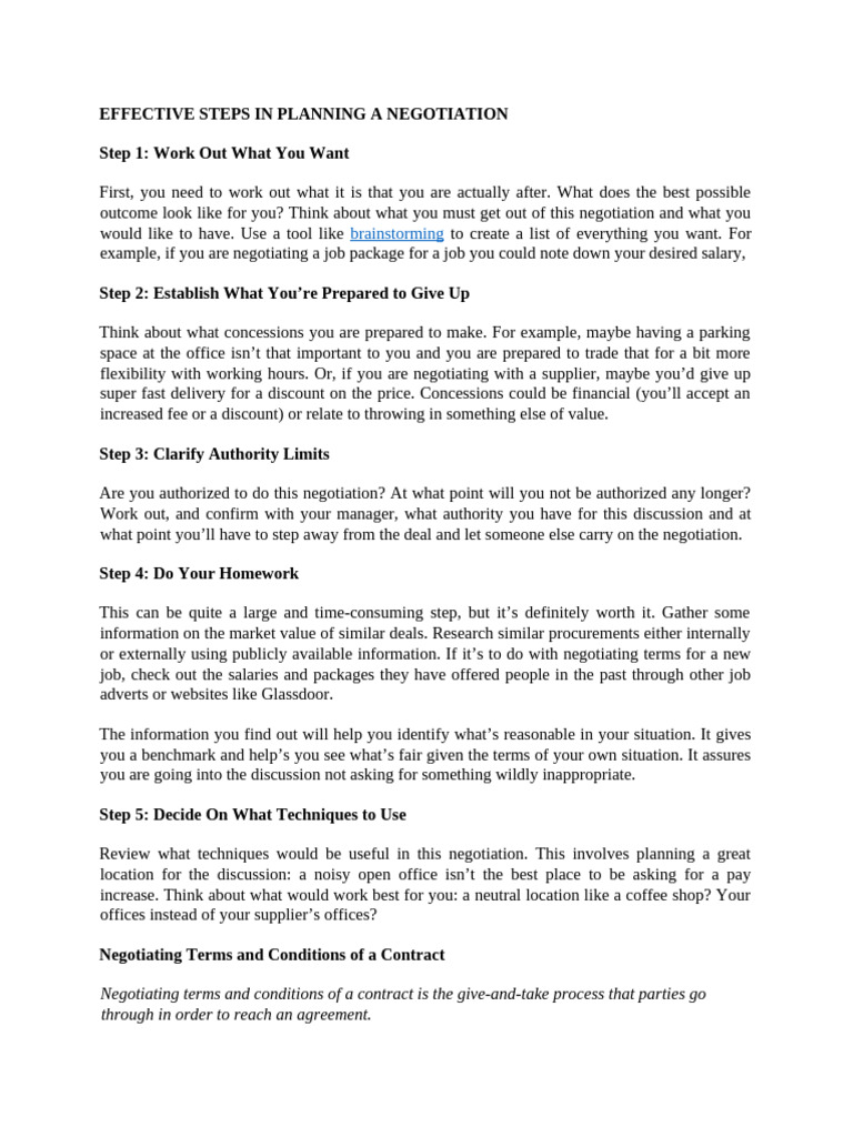 Effective Steps in Planning A Negotiation | PDF | Negotiation | Swot ...