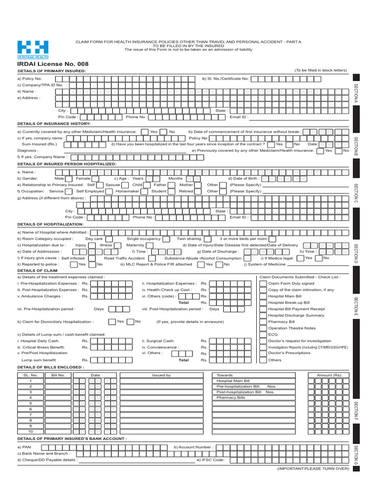 ClaimForm(a & B) - Copy | PDF | Insurance | Hospital