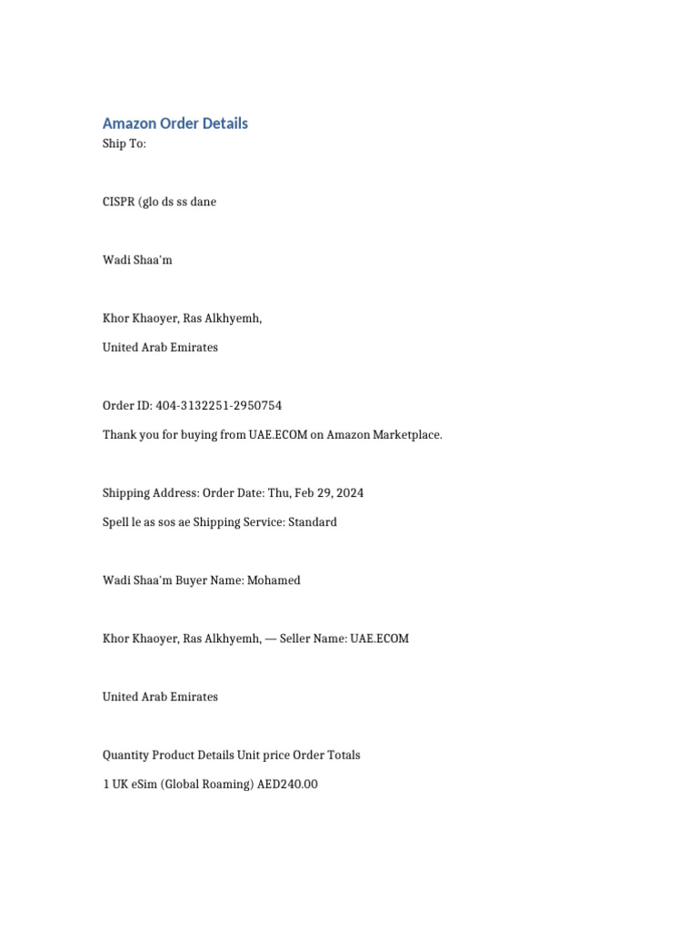 Amazon Order Editable | PDF