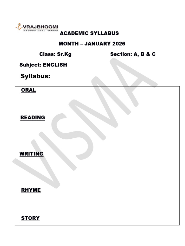Academic Syllabus SR KG - January 2026 | PDF