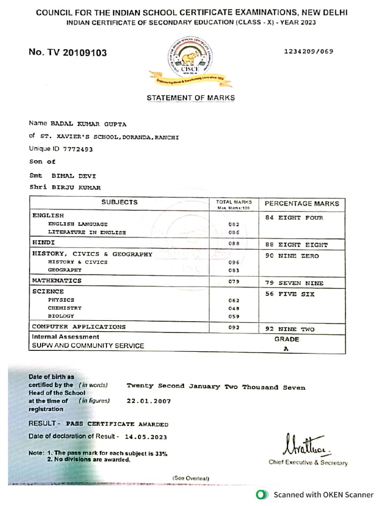 10 Class Marksheet | PDF