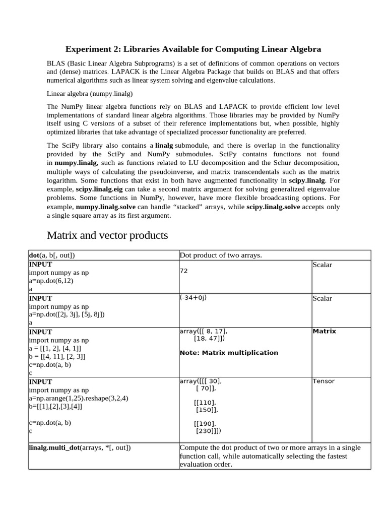 Experiment 1 | PDF | Matrix (Mathematics) | Linear Algebra