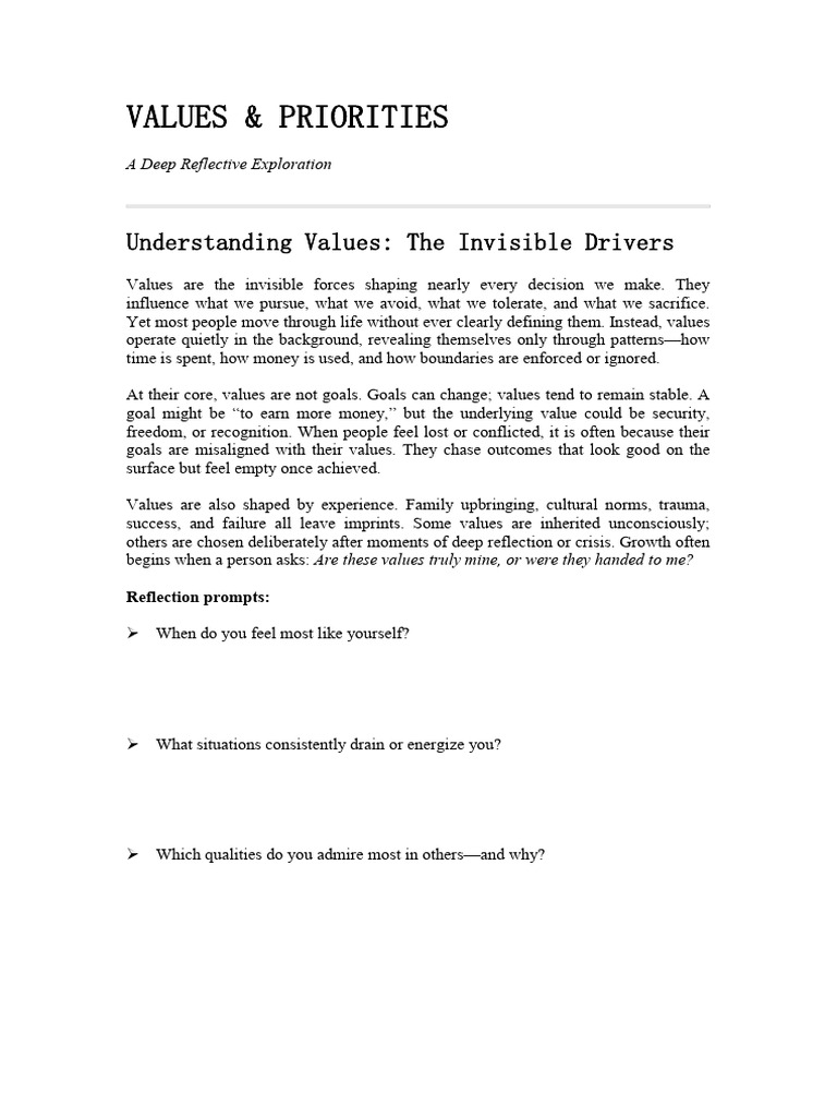 VALUES and Priorities | PDF | Value (Ethics) | Social Psychology