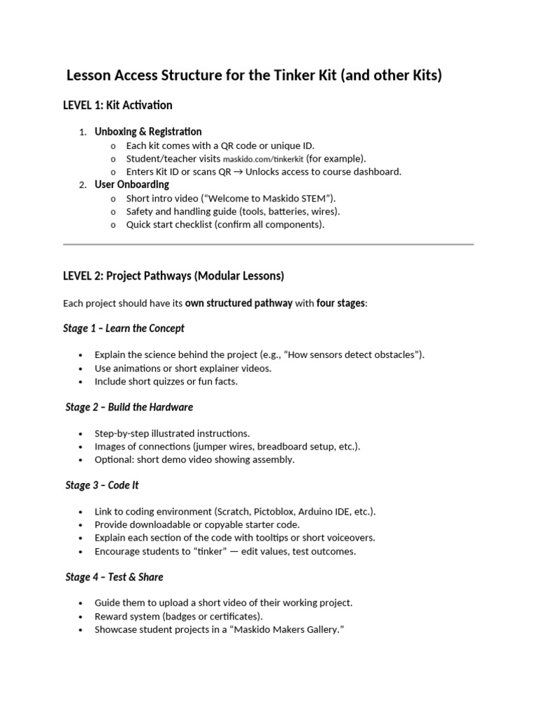 Lesson Access Structure For The Tinker Kit | PDF | Scratch (Programming ...