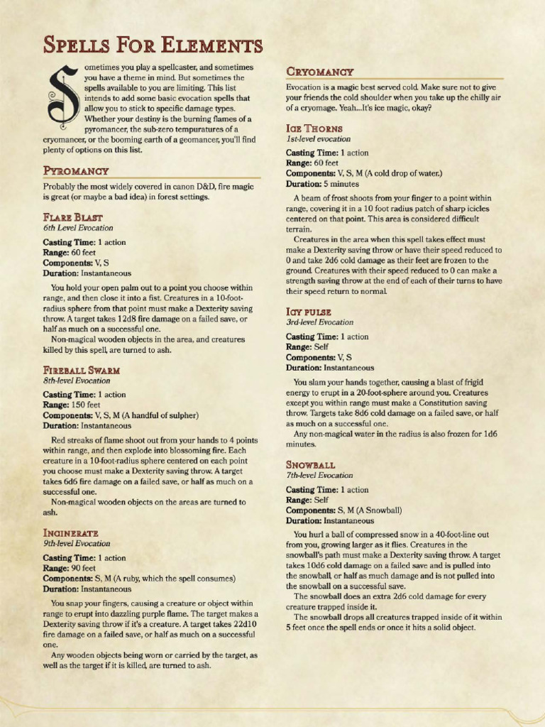 Spells For The Elements | PDF
